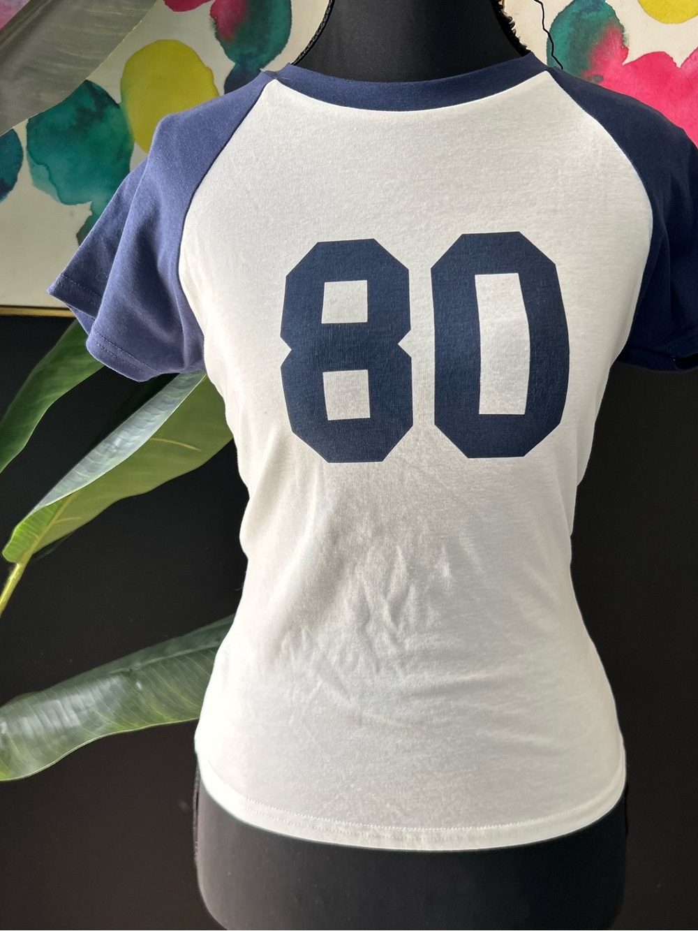 Editiked White & Navy '80' Raglan Tee